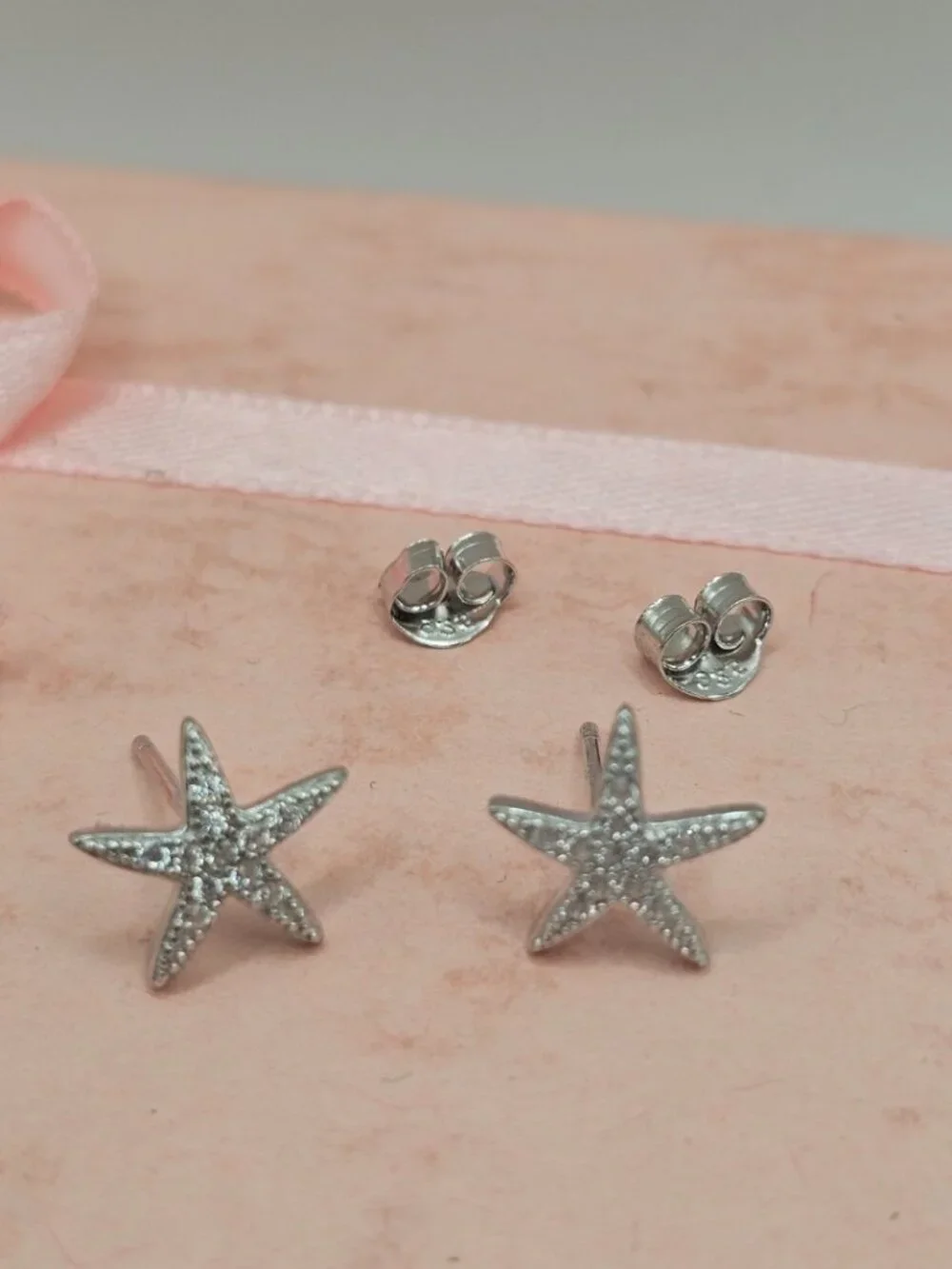 Sterling Silver 925 Rhodium Plated Sea Starfish Cubic Zirconia Stud Earrings